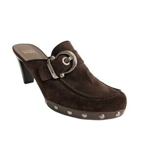 Stuart Weitzman Clogs Brown Studded Suede Mule Slip-on Shoes Neutra 9.5